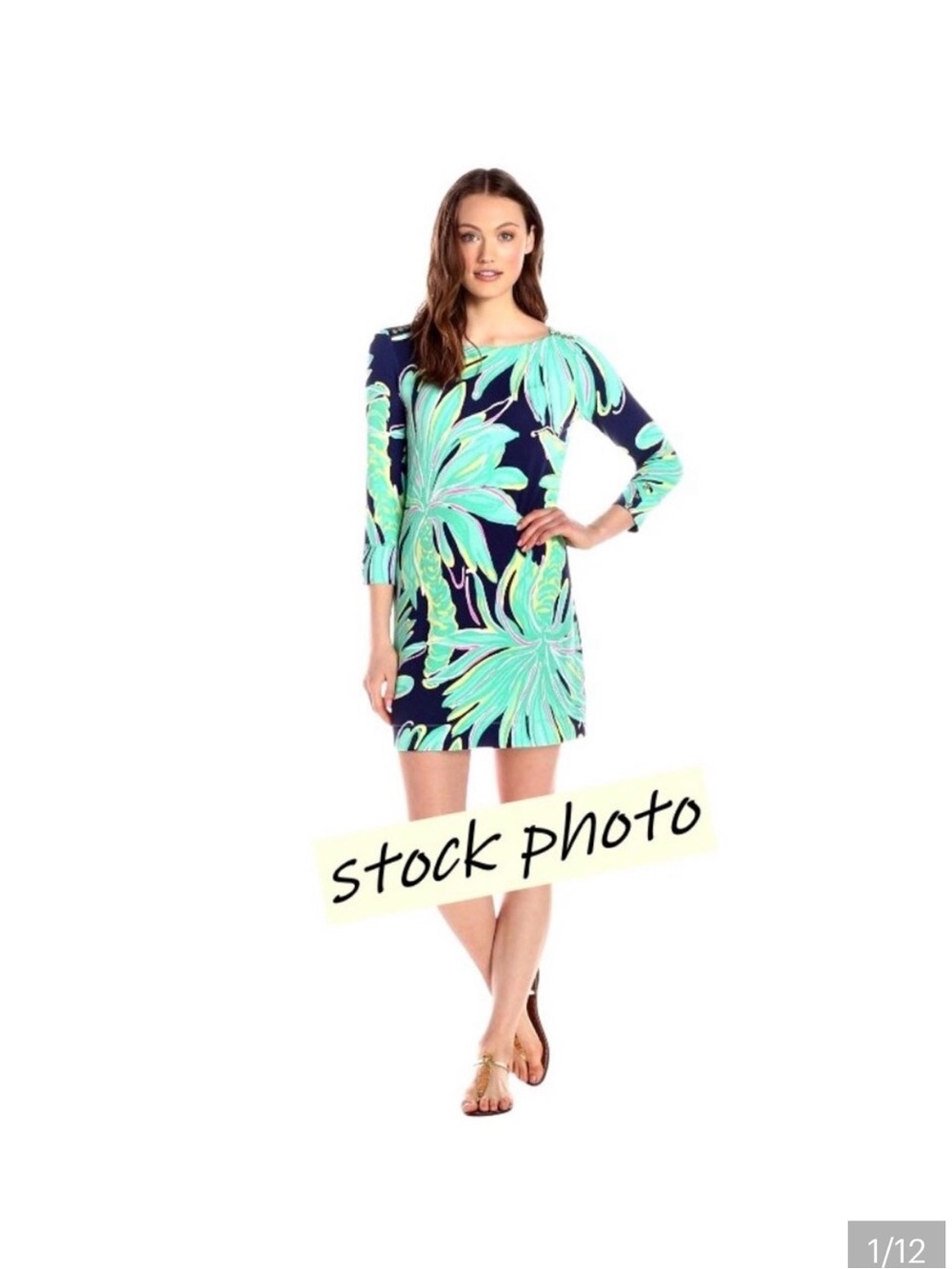 Lilly Pulitzer Navy Shift Dress with Mint Green and Pink Palm Print